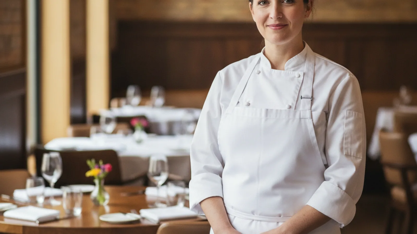 Restaurant owner reviewing finances in a busy commercial kitchen