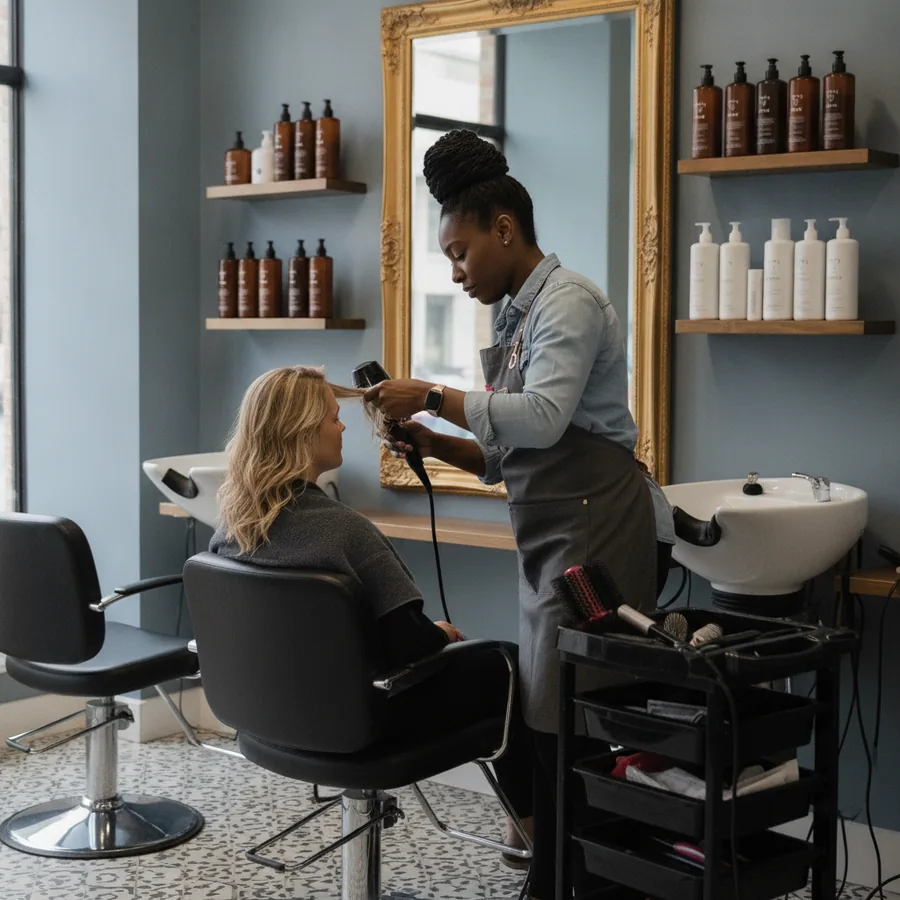 Beauty salon owner standing in her salon