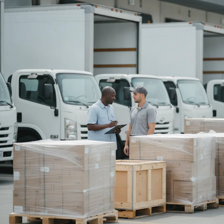 Logistics company owner in front of a delivery truck